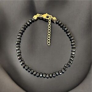 Bracelet black spinel bead, stainless steel gold plated, waterproof jewelry